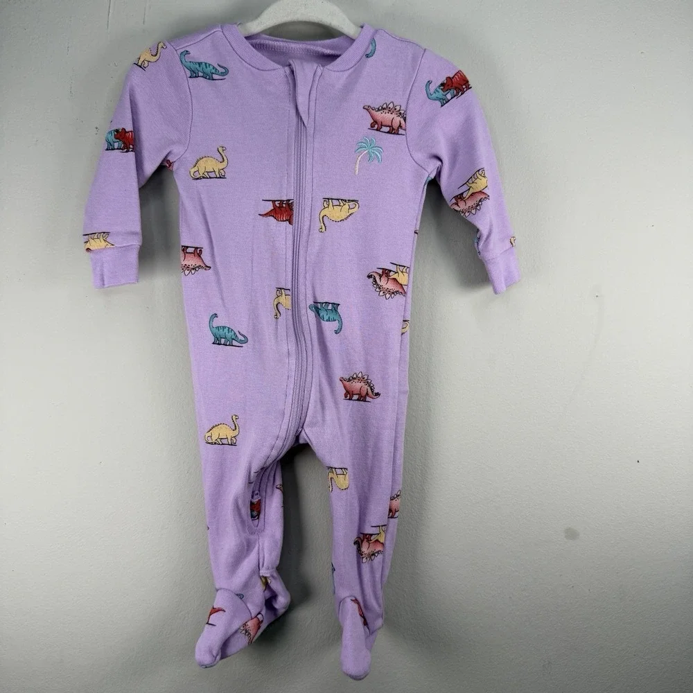 Pekkle 3M long sleeve footie one piece pajamas zipper Purple Dino Organic Cotton